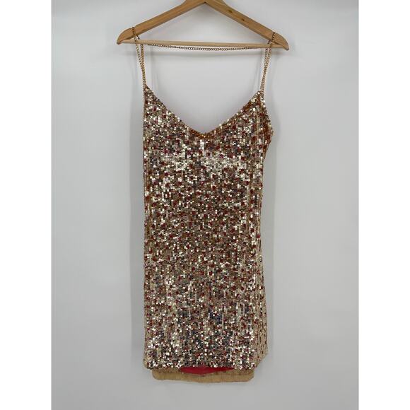 h:ours | NWT Vega Dress in Quartz Rose Gold Sequined Open Back Mini Dress L - Picture 5 of 15